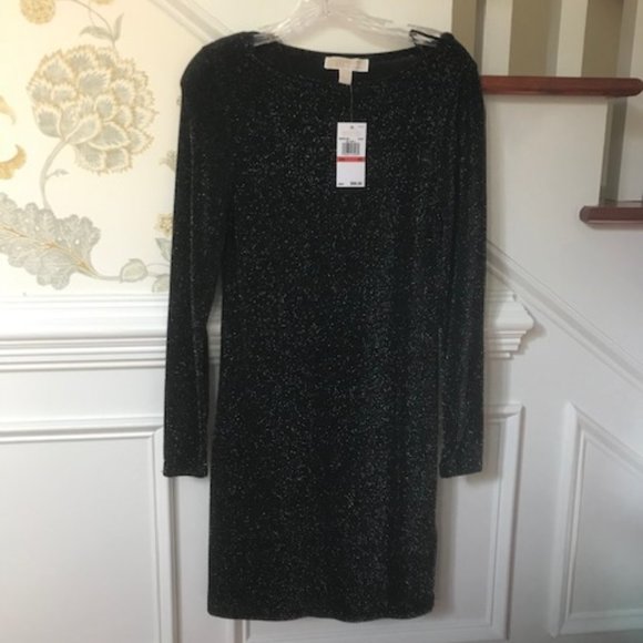 NWTs Michael Kors Black Metallic Knit Body Con Dress with Sabrina Neckli… - Picture 4 of 7